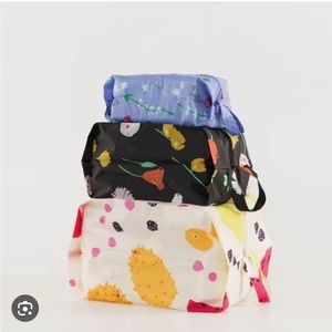 NWT Baggu 3 Zip Set in Summer Plants Pattern Pouches Bags